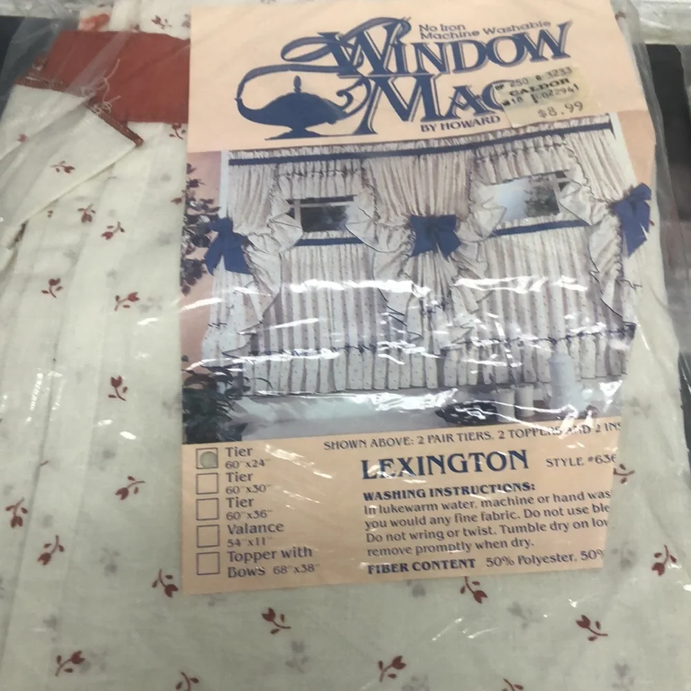 Vtg cottage‎ core curtain set topper w/ bows + tier + valance Lexington #636